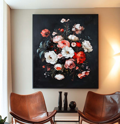 Modern Black Bouquet Oil Painting Modern Baroque Floral Painting Flower Canvas Wall Art For Sale