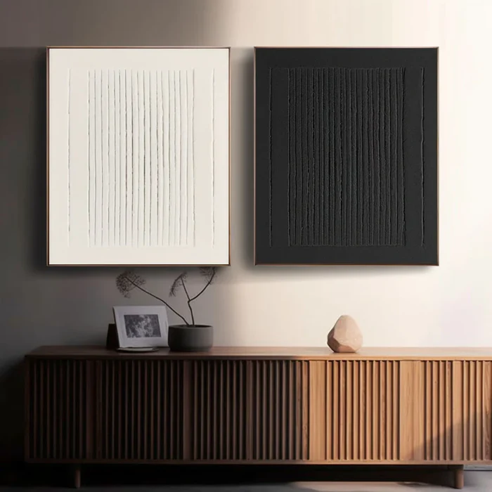 Black White Handmade Canvas Set – Large Textured Modern Decor – ArtExplore