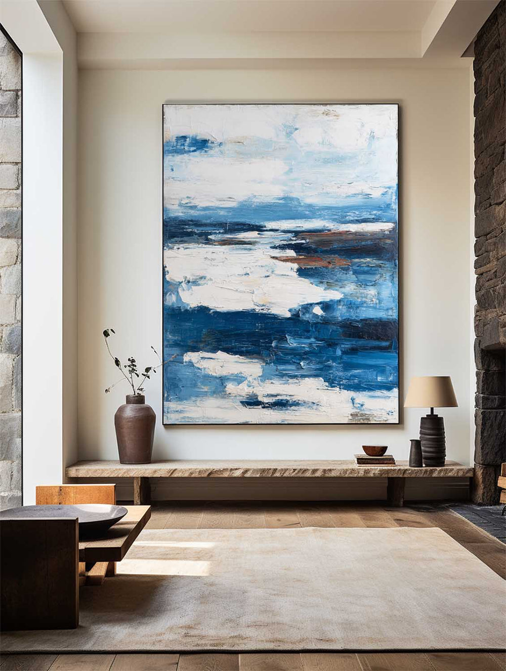 Blue Abstract Texture Canvas – Minimalist Large Painting for Living Room, Lounge, or Office | ArtExplore