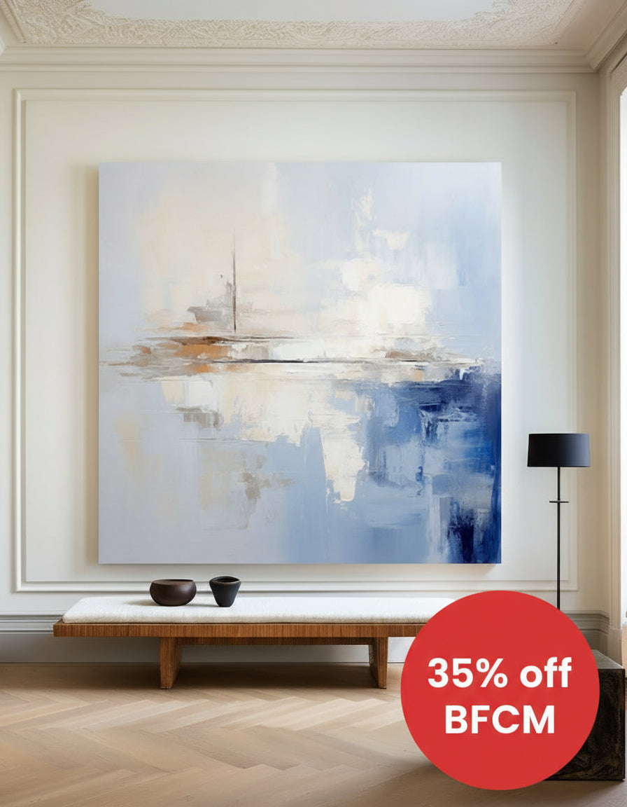 Blue Abstract Texture Painting | Large Handmade Square Canvas Wall Art | ArtExplore