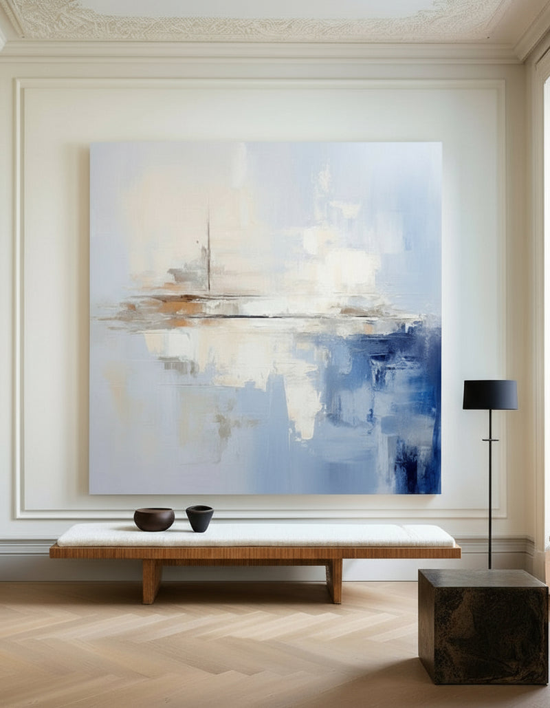 Blue Abstract Texture Painting | Large Handmade Square Canvas Wall Art | ArtExplore