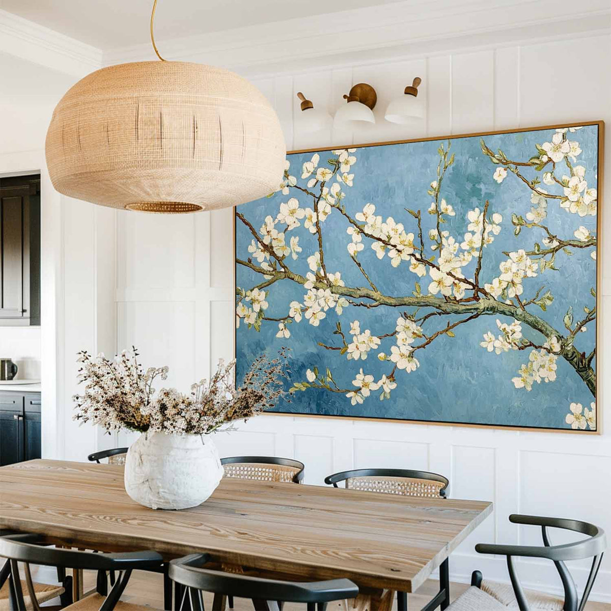 Blue Apricot Flower Painting Large Van Gogh Oil Painting Apricot Flower Landscape Canvas Painting