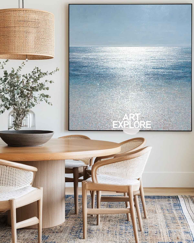 Blue Coastal Landscape Painting for Large Wall Decor – ArtExplore