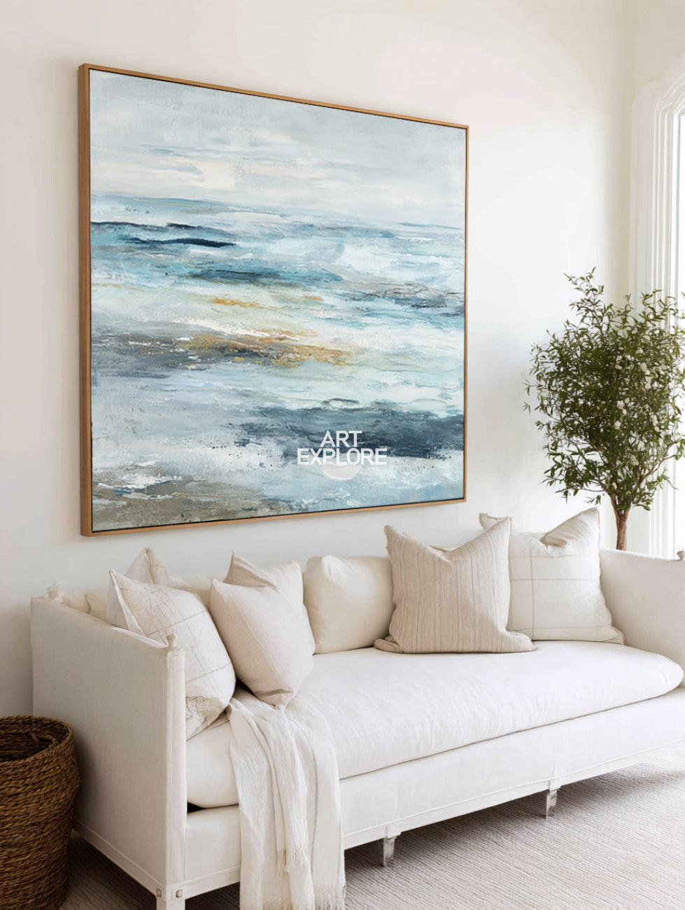 Blue Coastal Landscape Texture Wall Art Large Handmade Abstract Oil ArtExplore