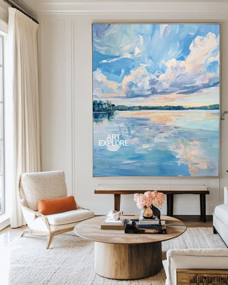 Blue Coastal Scenery Painting Large Textured Canvas for Modern Home Décor | ArtExplore