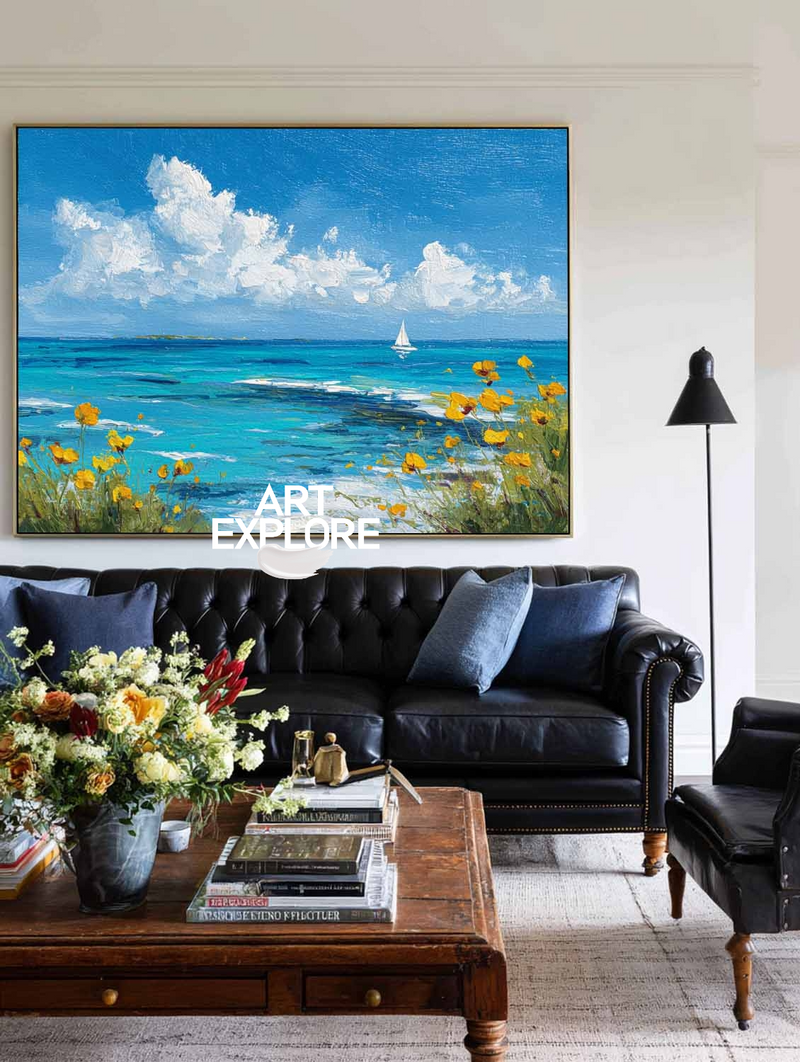 Blue Coastal Sea Artwork on Canvas for Living Room or Office – ArtExplore