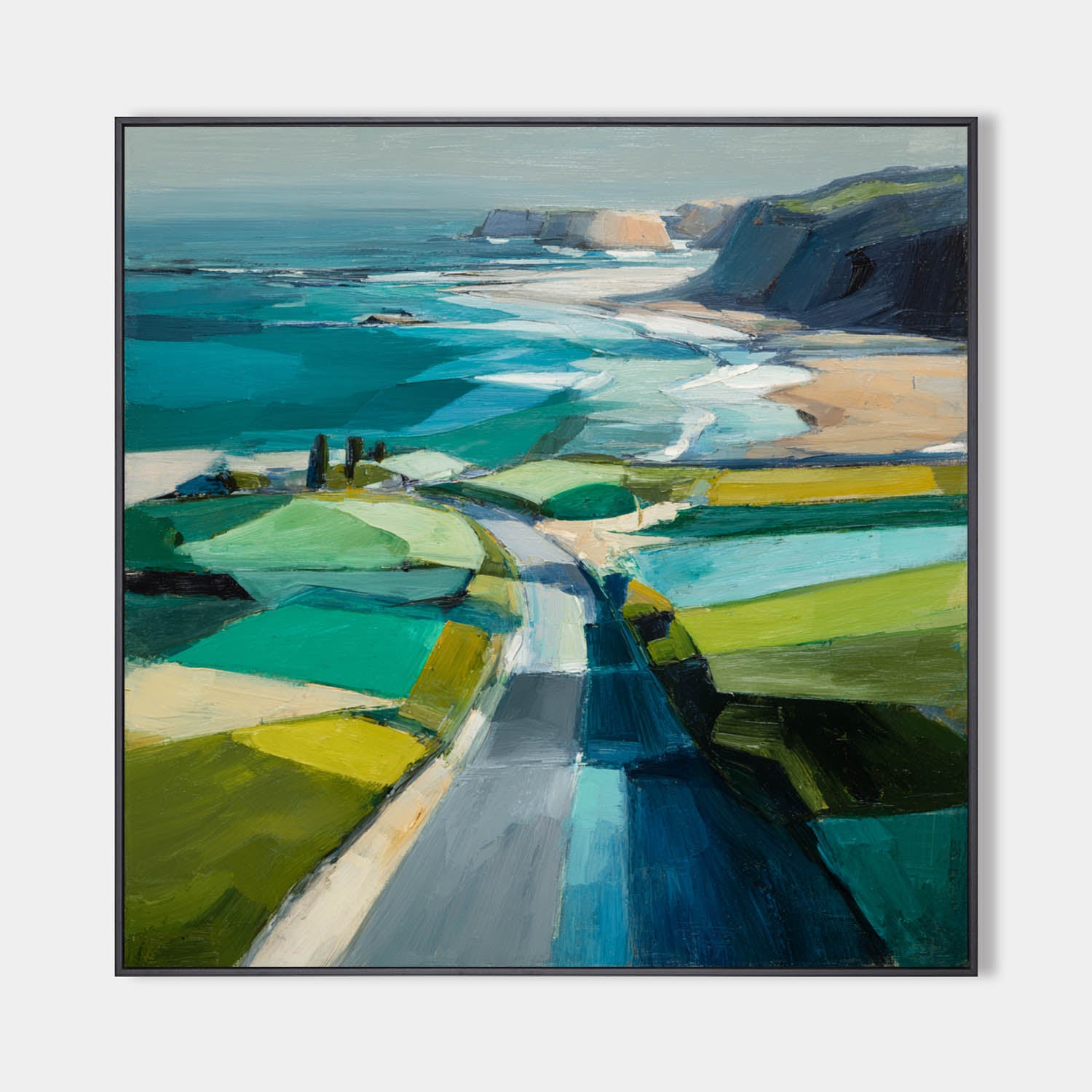Blue Coastal Wall Art Large Blue Abstract Coastal Landscape Oil Painting For Living Room, ArtExplore
