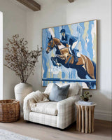 Blue Equestrian Canvas Painting | Large Horse Racing Wall Decor | ArtExplore