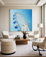 Large Blue Ferris Wheel Art Painting Blue Textured Wall Art Painting Modern Living Room Wall Art 