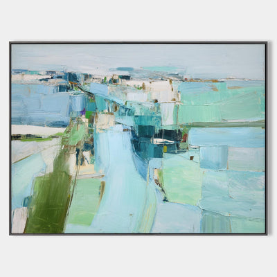 Blue Green Wall Art Blue Textured Painting Large Blue Minimalist Canvas Art Blue Abstract Painting