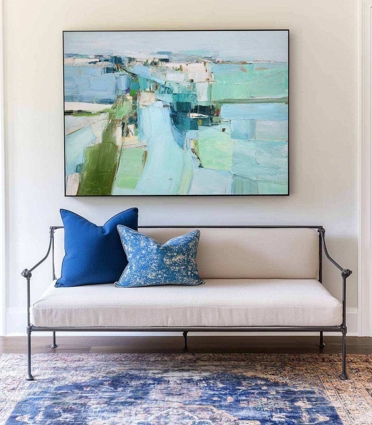 Blue Green Wall Art Blue Textured Painting Large Blue Minimalist Canvas Art Blue Abstract Painting