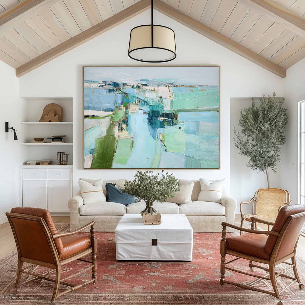 Blue Green Wall Art Blue Textured Painting Large Blue Minimalist Canvas Art Blue Abstract Painting