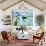 Blue Green Wall Art Blue Textured Painting Large Blue Minimalist Canvas Art Blue Abstract Painting