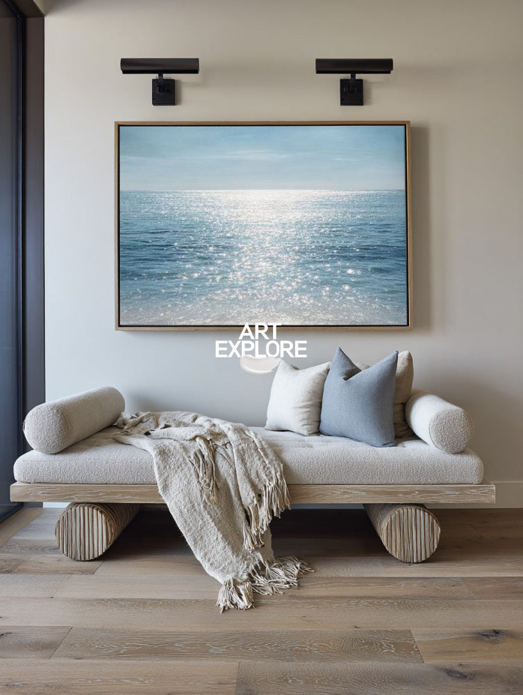 Blue Horizon Seascape Painting Large 3D Textured Water Wall Decor