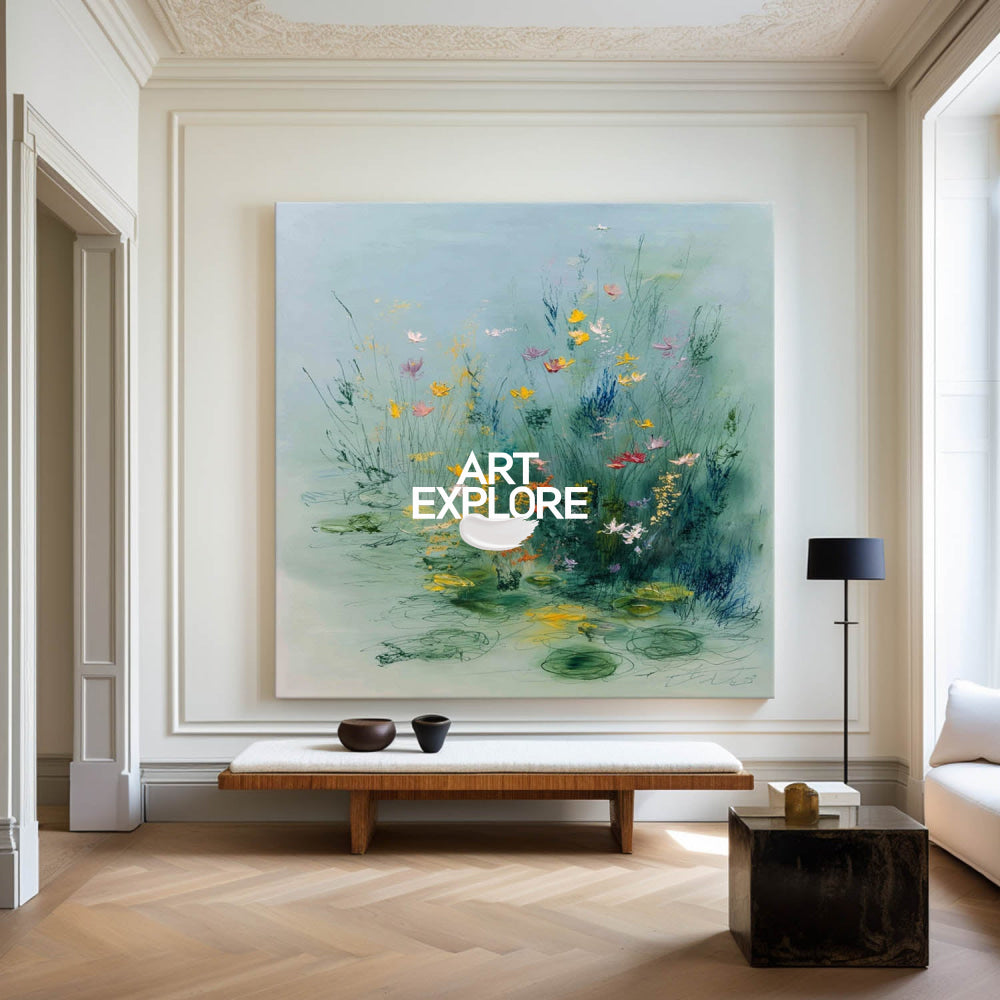 Blue Impressionist Floral Oil Painting Modern Blue Textured Impasto Art for Sale