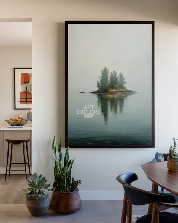 Blue Lake Reflection Art | Handmade Large Vertical Minimalist Wall Art ArtExplore