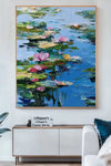 Blue Lotus Wall Art Painting Lage Water Lily Impressionist Painting Blue Texture Wall Art for Sale