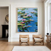 Blue Lotus Wall Art Painting Lage Water Lily Impressionist Painting Blue Texture Wall Art for Sale