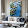 Blue Lotus Wall Art Painting Lage Water Lily Impressionist Painting Blue Texture Wall Art for Sale