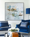 Blue Modern Abstract Oil Painting – Textured Handmade Art for Large Living Rooms, Offices, and Lounges