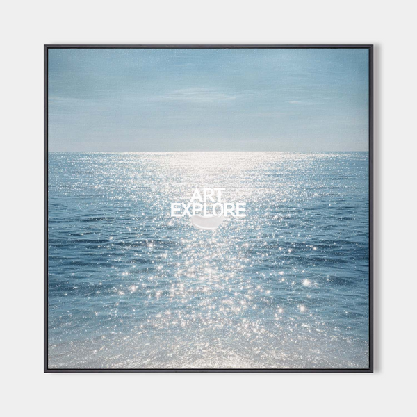 Blue Ocean Horizon Painting, Handmade Large Canvas Wall Art – ArtExplore