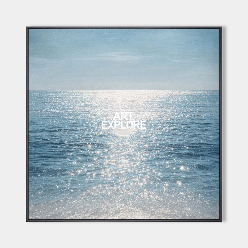 Blue Ocean Horizon Painting, Handmade Large Canvas Wall Art – ArtExplore