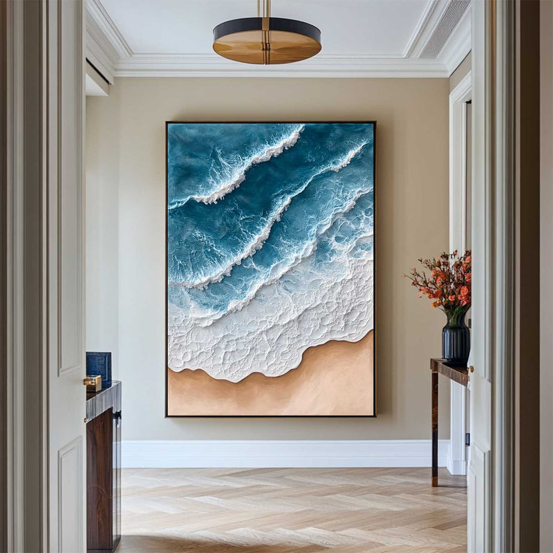 Large Blue Ocean Wave Paintings Rich Texture Blue Sea Wall Art Handmade Sea Wave Wall Art For Sale