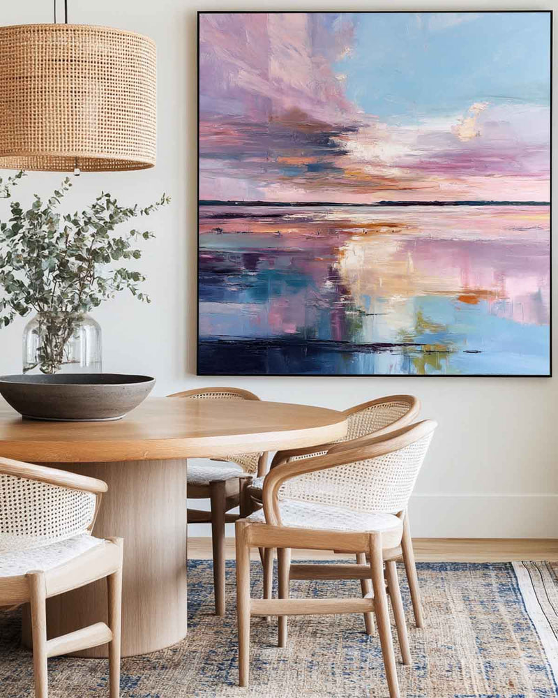 Large Blue Lake Wall Art Texture Wonderland Wall Art Modern Minimalist Landscape Painting For Sale