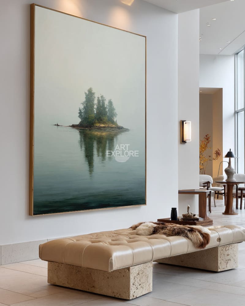 Blue Reflection Landscape Canvas | Large Minimalist Vertical Wall Art ArtExplore