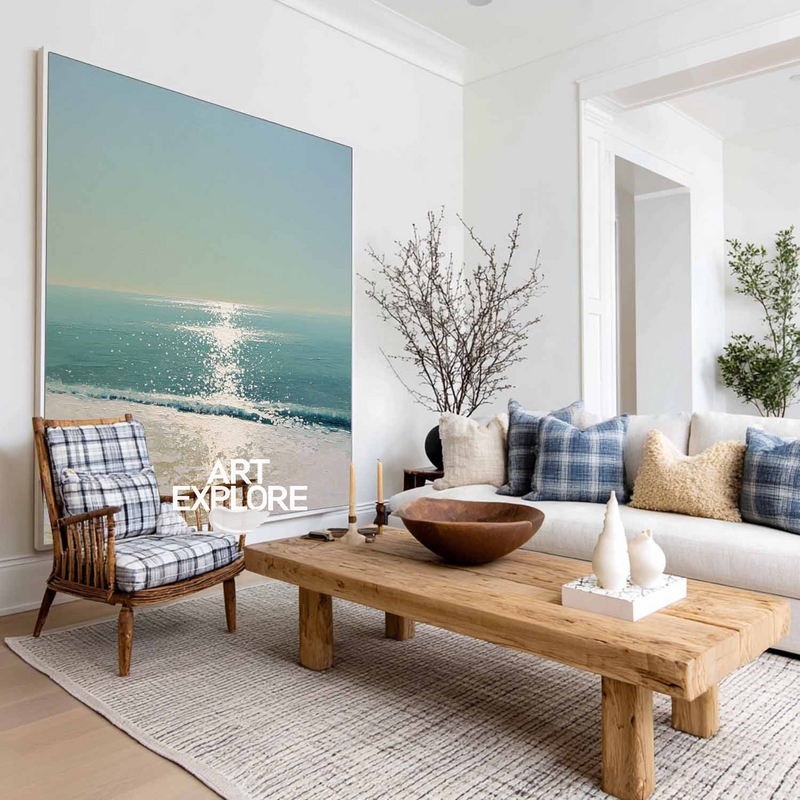 Blue Sea Horizon Landscape Canvas Painting for Living Room – ArtExplore