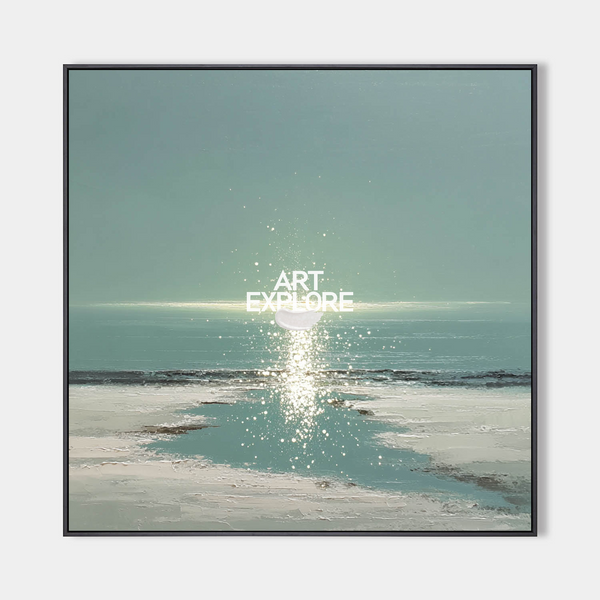Blue Seascape Painting with Sunlight Reflection – Large Modern Wall Art | ArtExplore