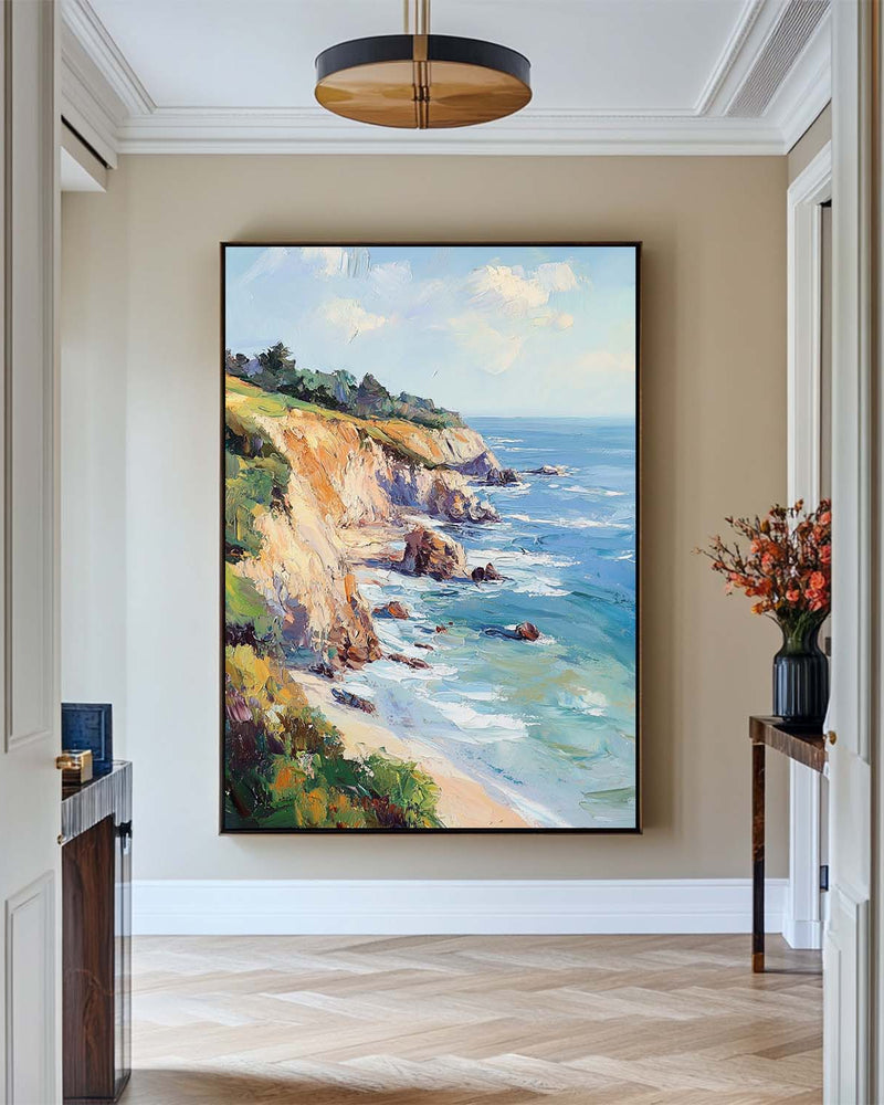 Seaside Landscape Oil Painting Large Textured Seaside Wall Art Modern Fine Art Paintings for Sale