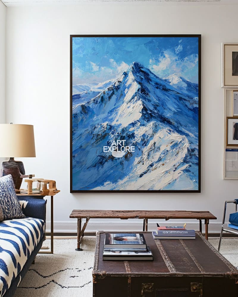 Blue Snow Mountain Peak Artwork | Modern Handmade Vertical Canvas ArtExplore