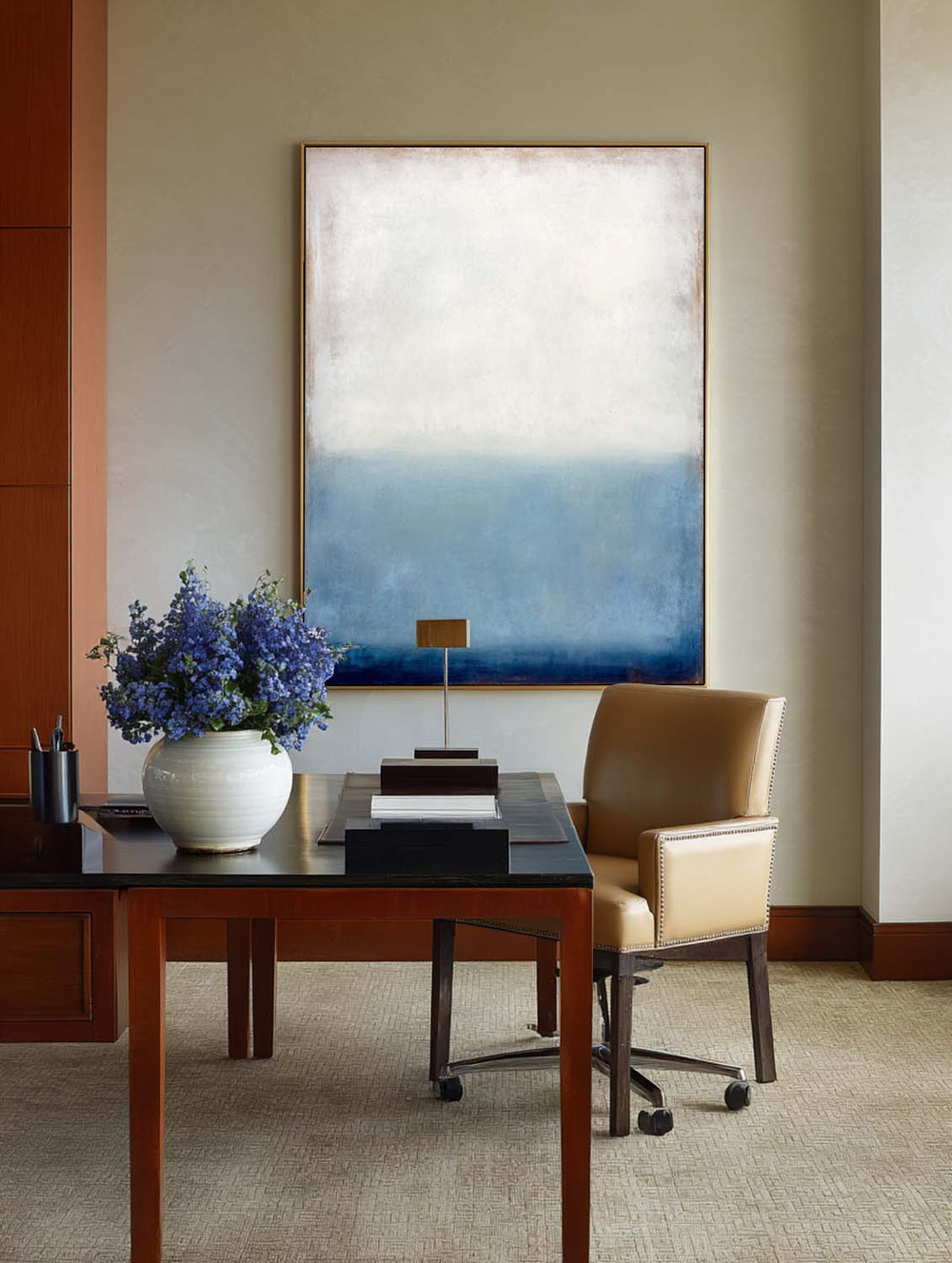 Blue Wabi-Sabi Vertical Canvas for Modern Interiors – Minimalist Texture Art by ArtExplore