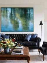 Blue Water Reflection Oil Painting – Modern Minimalist Large Wall Decor | ArtExplore