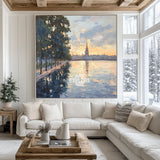 Blue Water Scenery Painting Square Textured Modern Wall Art for Large Spaces | ArtExplore
