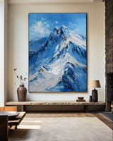 Blue White Mountain Wall Art | Impasto Texture Vertical Landscape Wall Art  ArtExplore