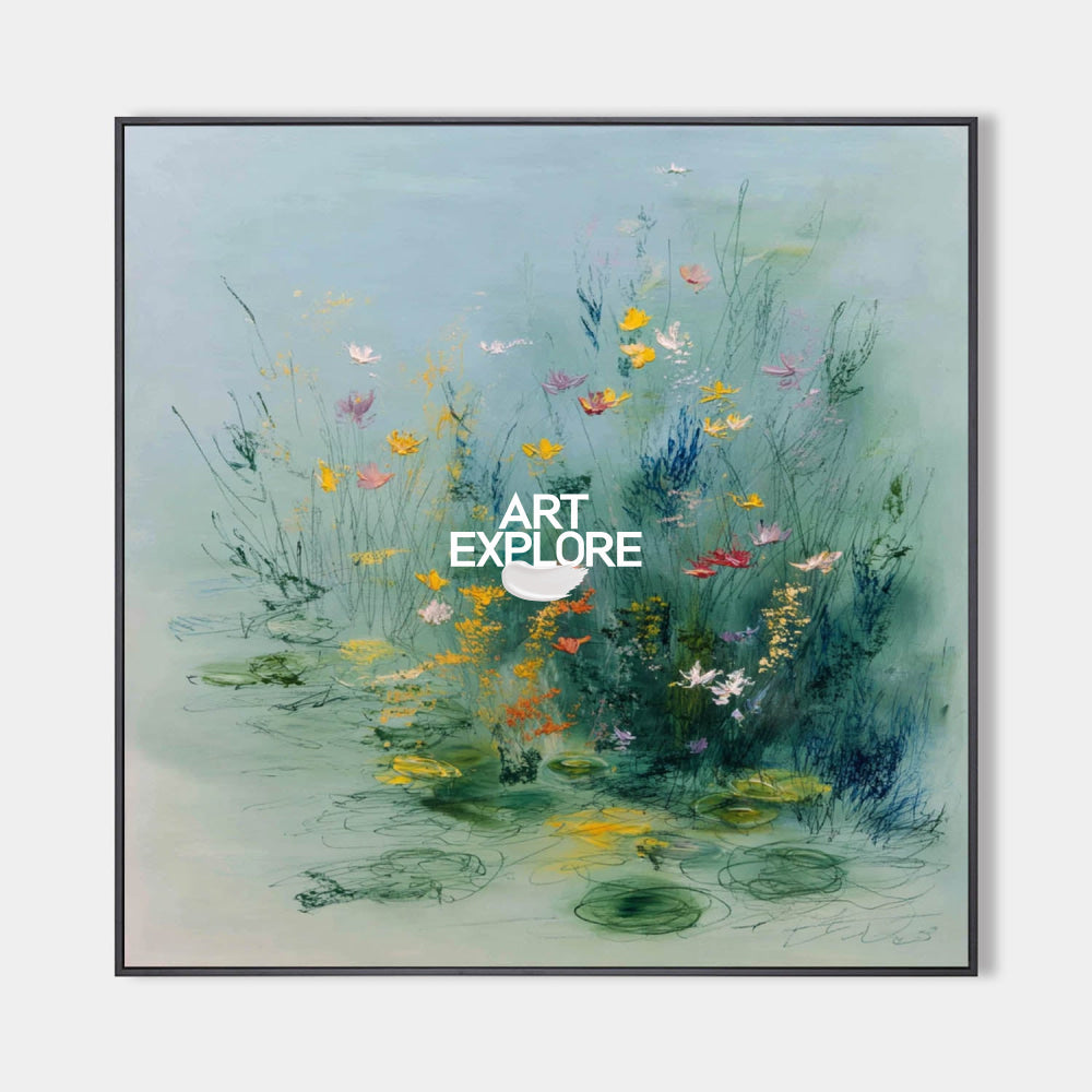 Blue Wildflower Painting Large Landscape Hand-Painted Abstract Floral Canvas Art | ArtExplore