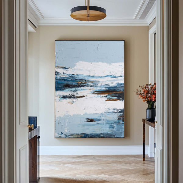 Blue and White Abstract Oil Painting – Modern Large Texture Art for Hallway | ArtExplore