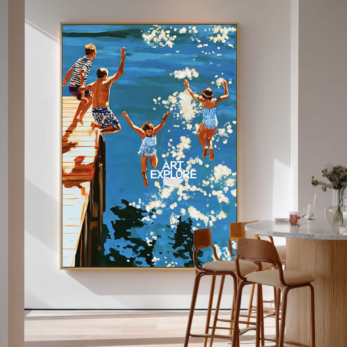 Abstract Pop Art Painting Of Summer Diving Scene For Modern Home Decor