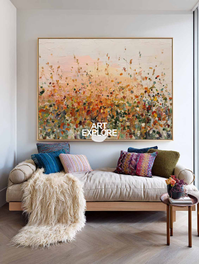 Blushing Wildflowers: Ready to Hang Large Horizontal Painting
