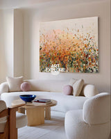 Blushing Wildflowers: Ready to Hang Large Horizontal Painting for livingroom