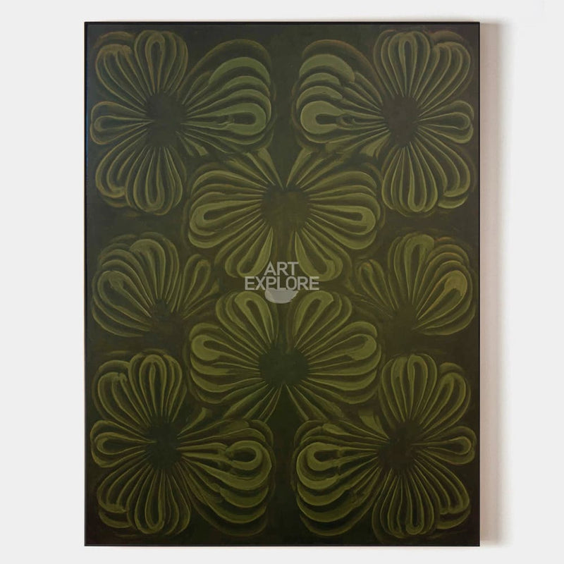 Boho Dark Green Floral Wall Art, Large Handmade Canvas Wall Art | ArtExplore