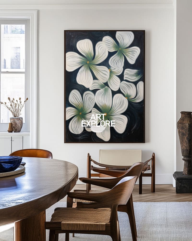 Boho Floral Wall Art, Minimalist Handmade Canvas for Large Spaces | ArtExplore