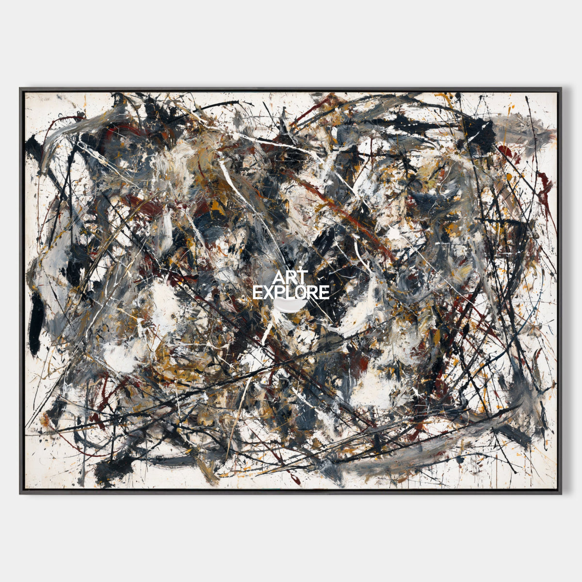 Bold Abstract Canvas Painting With Black And Beige Strokes For Modern Art Lovers