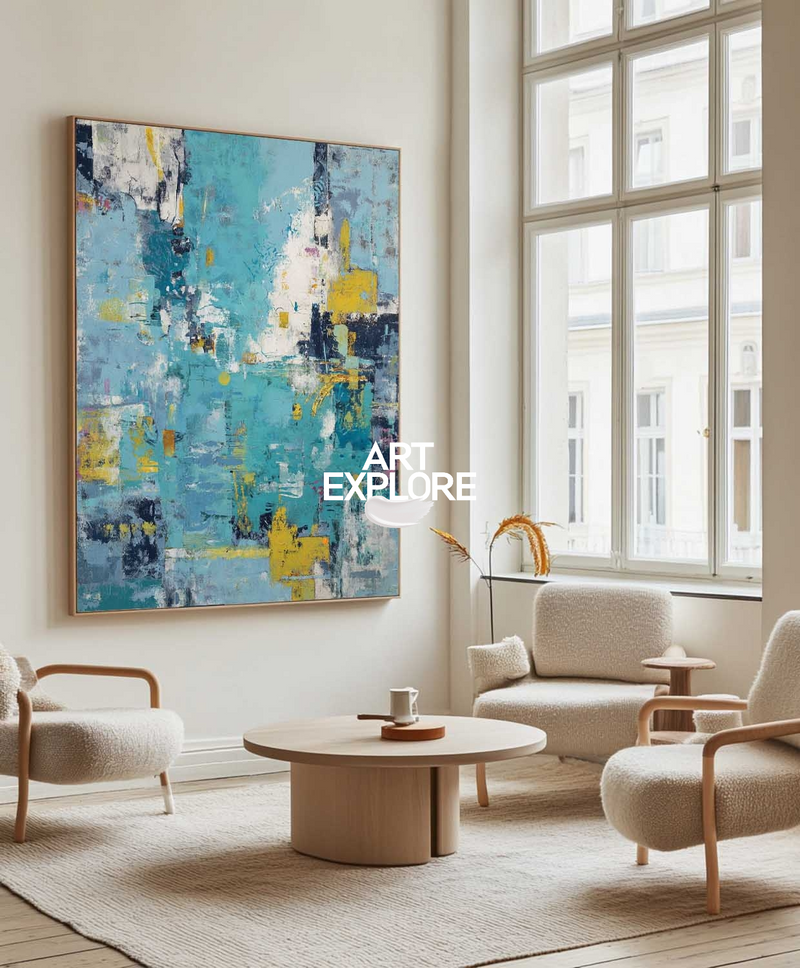 Bold Blue and Yellow Abstract Painting for Large Walls, Oil on Canvas | ArtExplore