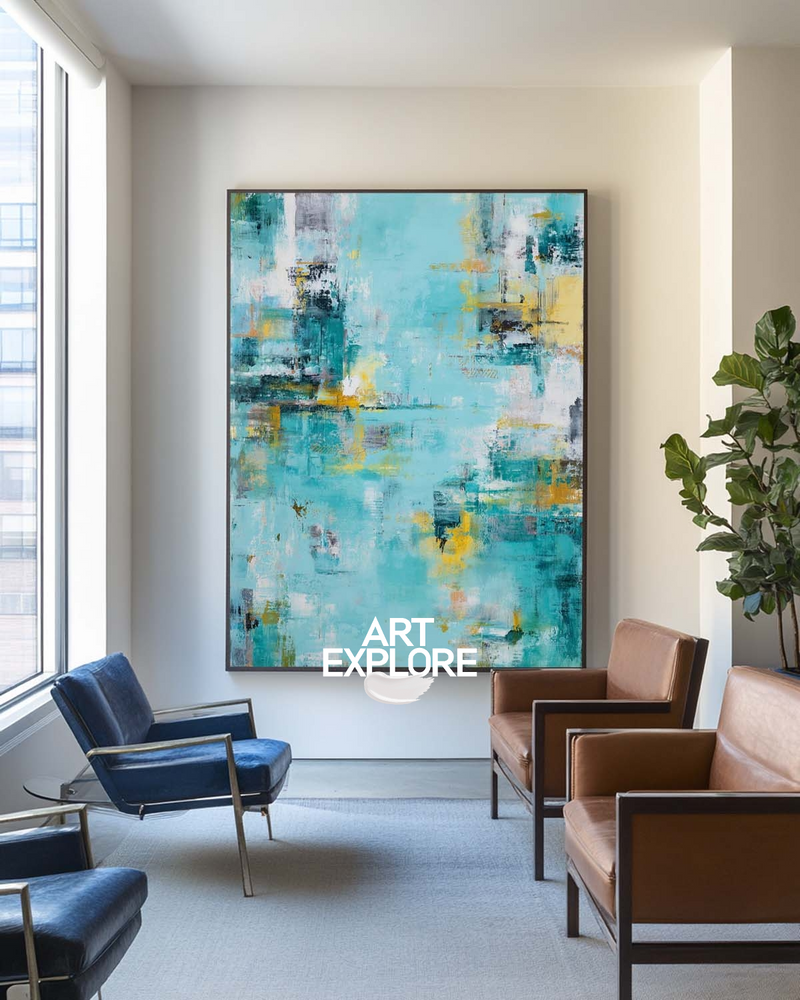Bold Blue and Yellow Modern Abstract Painting on Canvas - ArtExplore