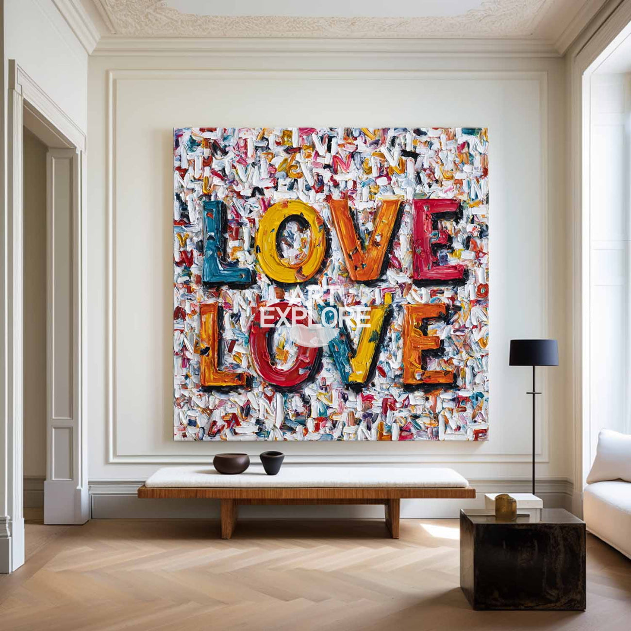 Bold Colorful Love Sign Art - Textured Handmade Minimalist Canvas | ArtExplore