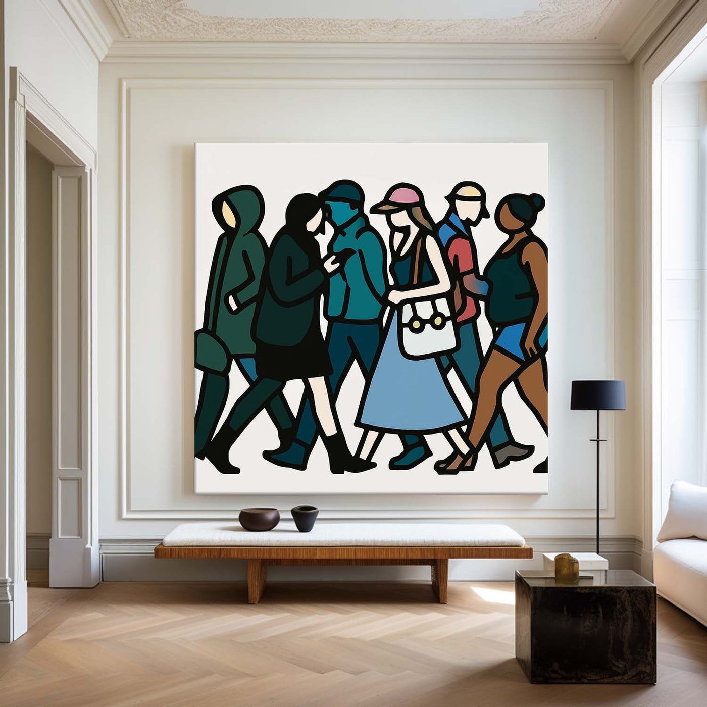 Large Modern Pop Art Canvas – Abstract Crowd Wall Decor for