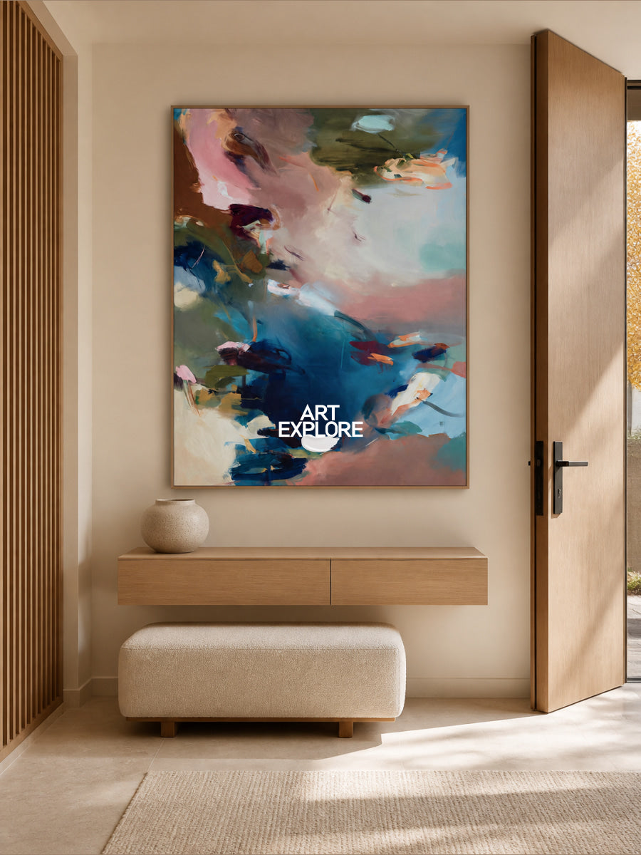 Modern Abstract Wall Art In Pink And Blue For Living Room And Bedroom Decor